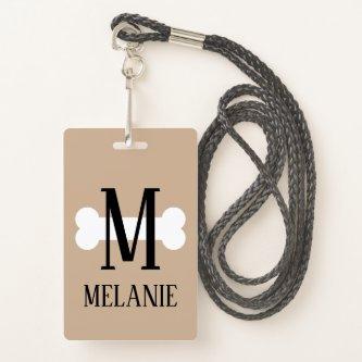 Dog bone monogram pet care services name badge