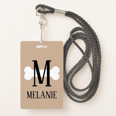 Dog bone monogram pet care services name badge