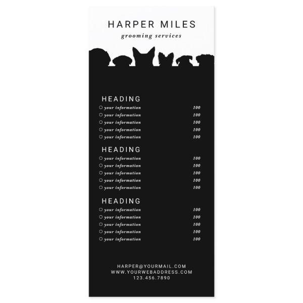 Dog groomer silhouette price list or services card