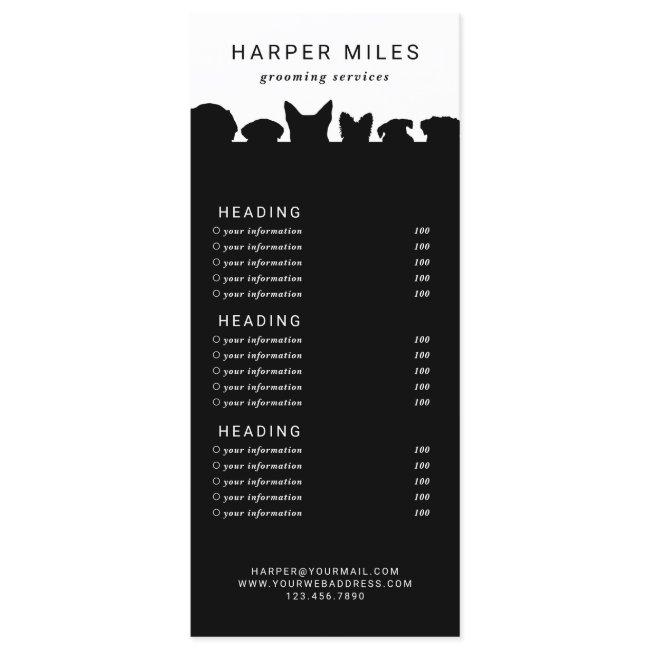 Dog groomer silhouette price list or services card