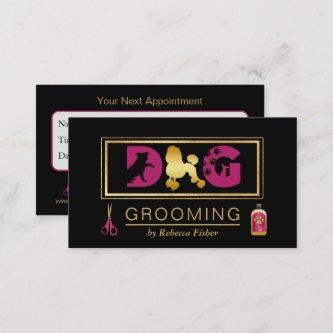 Dog Grooming Black Pink Appointment Card