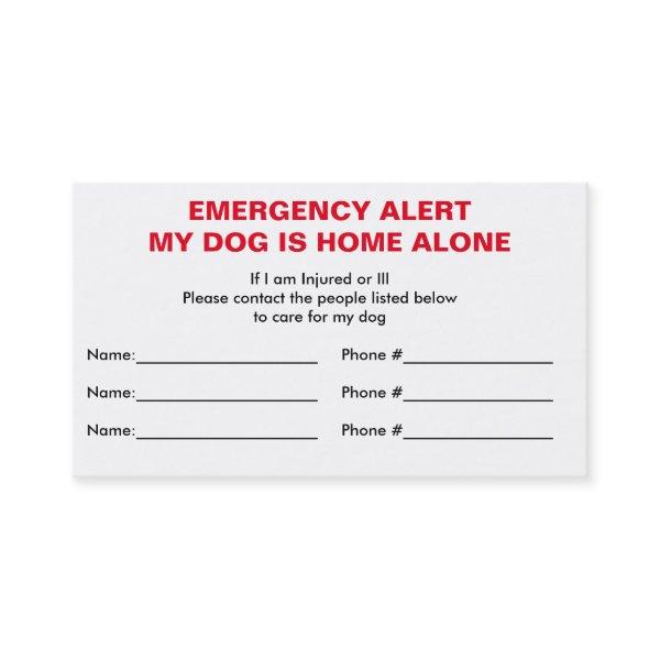 Dog Home Alone Emergency Contact Card