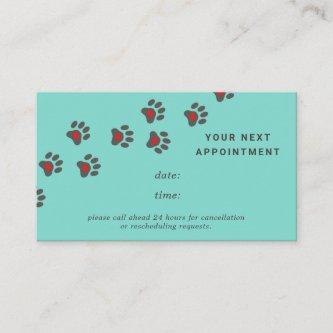 Dog paw path, light blue appointment card