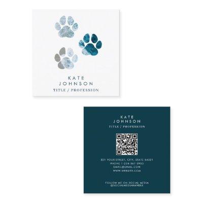 Dog Paw Prints Beach Waves QR Code Social Media Square