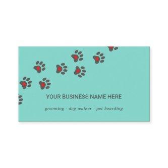 Dog sitter, paw path with heart, aqua blue