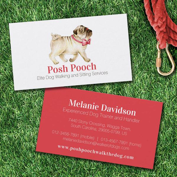 Dog walking and sitting service posh pug red