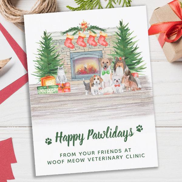 Dogs Cats Puppies Kittens Pet Business Christmas Holiday Postcard