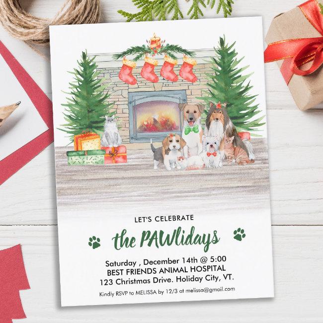 Dogs Cats Puppies Kittens Pet Business Christmas Invitation Postcard