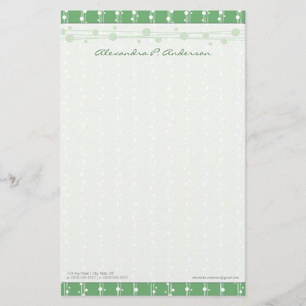 Dots and Straw Vibrant Green Customized Stationery