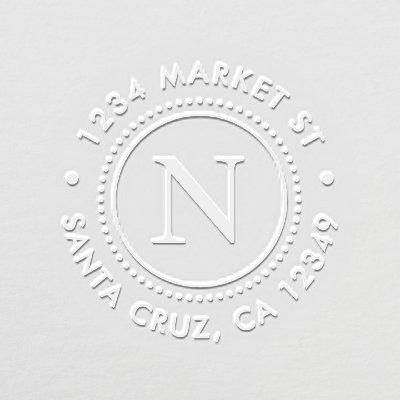 Dotted Frame Custom Monogram Round Return Address Embosser