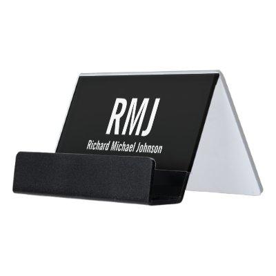 Double-Sided Black and White Name Monogram Text Desk  Holder