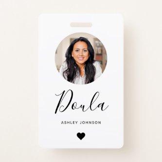 Doula Midwife Modern Add Your Photo & Heart  Badge