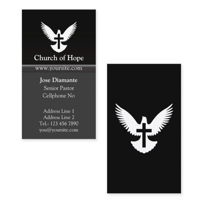 Dove with Cross Black Vertical Church Card