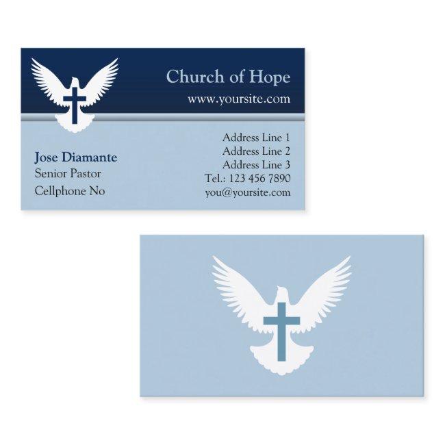 Dove with Cross Blue Church Card