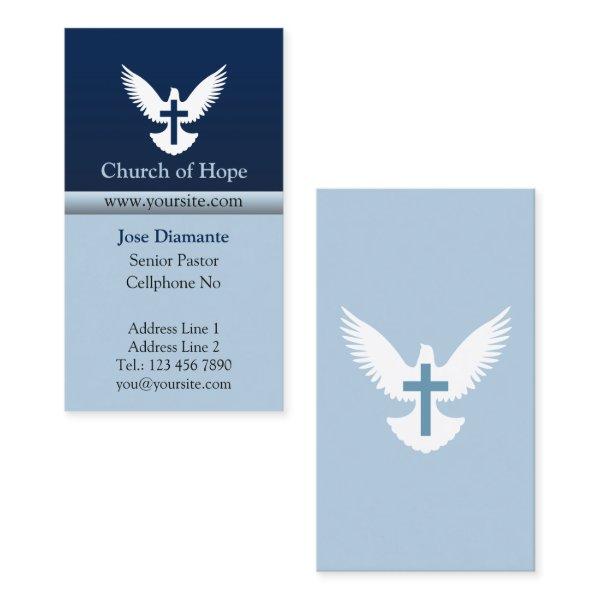 Dove with Cross Blue Vertical Church Card