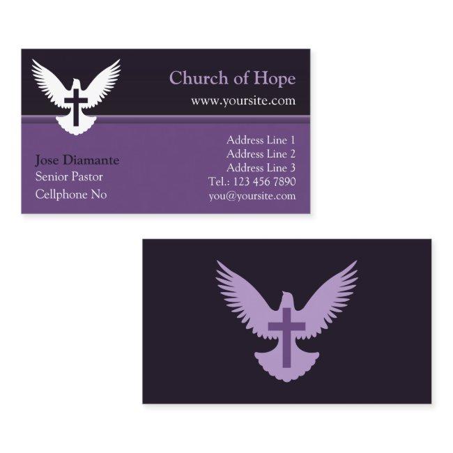Dove with Cross Dark Purple Church Card