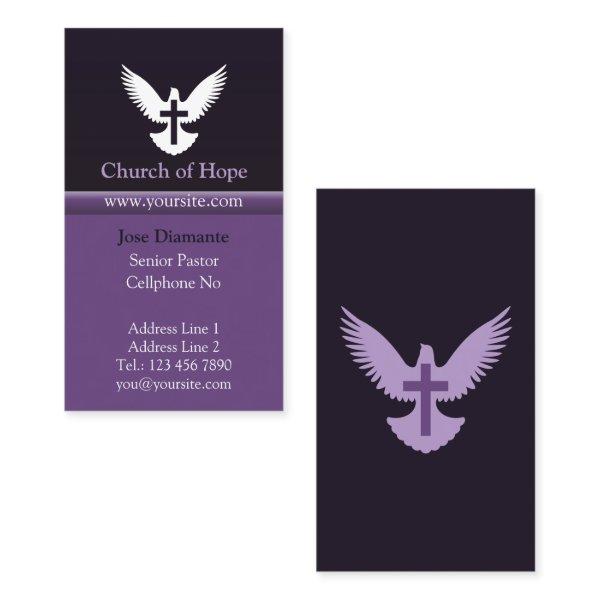 Dove with Cross Dark Purple Vertical Church Card