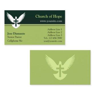 Dove with Cross Forest Green Church Card