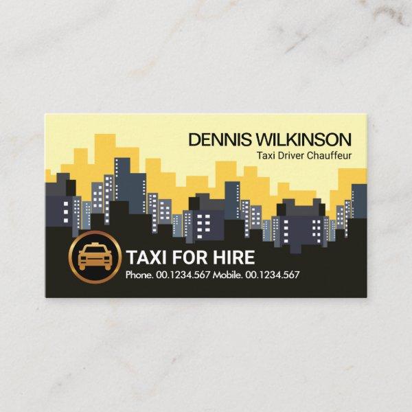 Downtown City Skyline Yellow Taxi Cab Driver