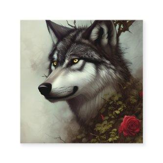 Draw a Wolf with Roses and Thorns Digital Graphic Square