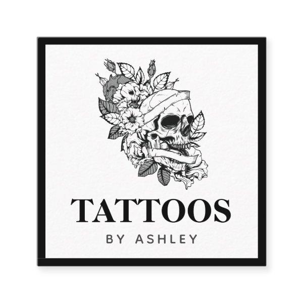 Drawn Skull Face Tattoo Gothic Skeleton Bold Frame Square