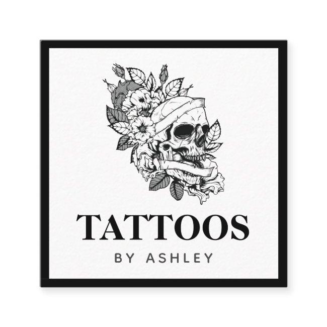 Drawn Skull Face Tattoo Gothic Skeleton Bold Frame Square