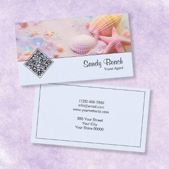 Dreamy Pastel Beach QR Code Tropical Travel Blue