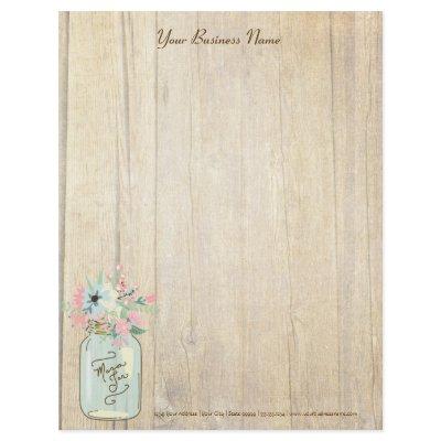 Driftwood Barn Wood Rustic Mason Jar Garden Floral Letterhead