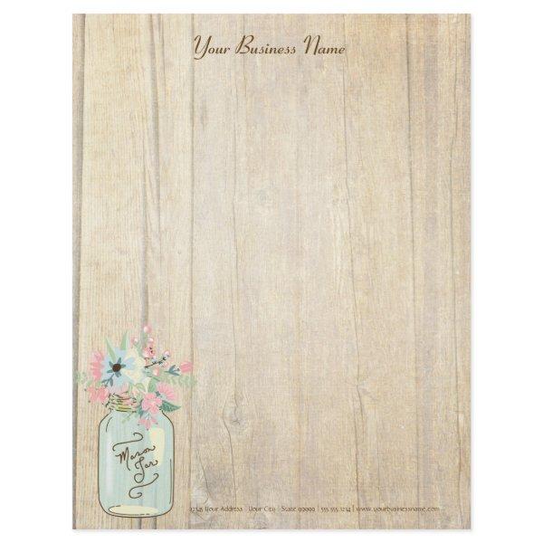 Driftwood Barn Wood Rustic Mason Jar Garden Floral Letterhead
