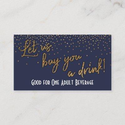 Drink Tickets, Gold Confetti on Midnight Blue Discount Card