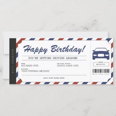 Driving Lessons Gift Ticket Voucher Certificate