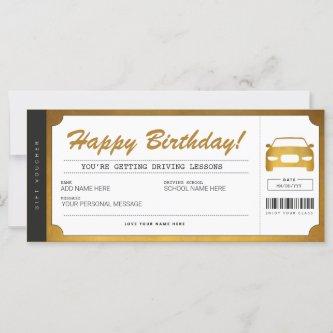 Driving Lessons Gold Gift Ticket Voucher