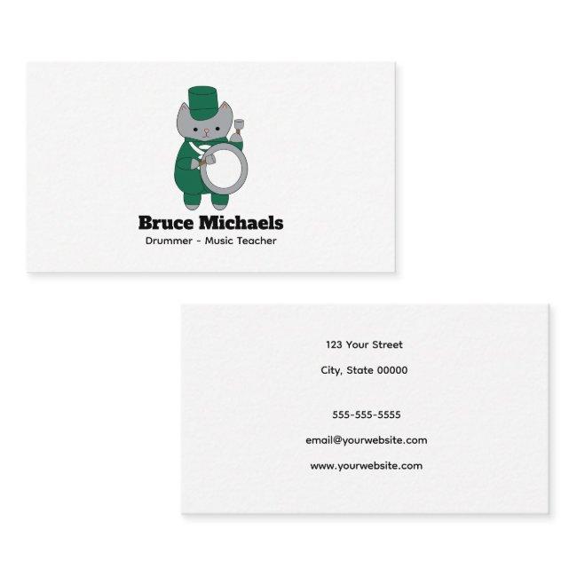 Drummer Cat Marching Band Green White Personalize