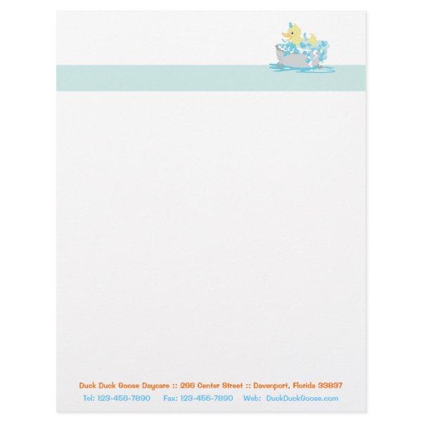 Ducky Duck in Tub Customizable Letterhead