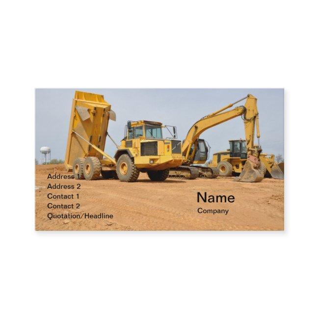 dump truck and backhoe
