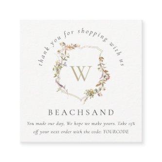 Dusky Pink Wildflower Crest Thank You For Shopping Square