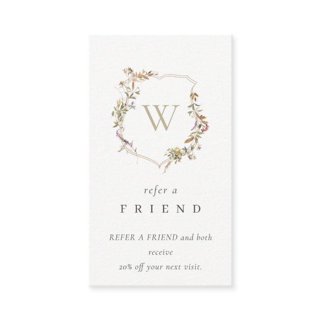 Dusky Pink Wildflower Monogram Crest Refer Friend