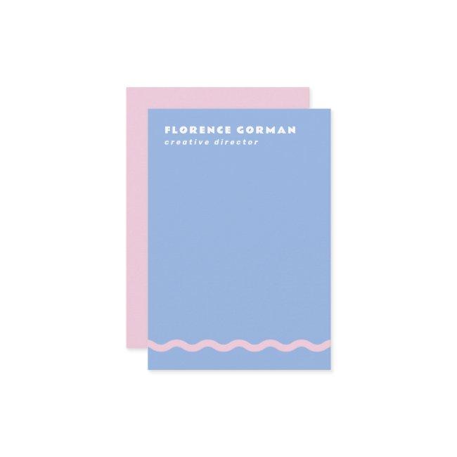 Dusty Blue and Pale Pink Wavy Frame Personal Thank You Card