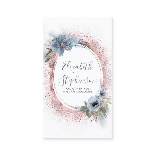 Dusty Blue and Rose Gold Glitter Modern Floral