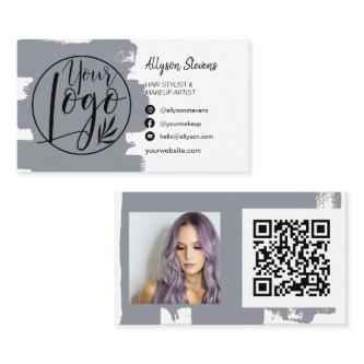 Dusty blue brush hair makeup photo logo qr code