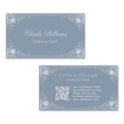 Dusty Blue Elegant Vintage Calligraphy QR Code