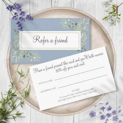 Dusty Blue Gold Greenery Business Referral Card