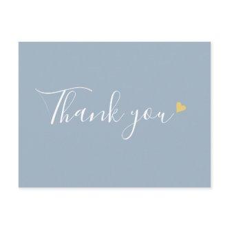 Dusty Blue Gold Heart Script Business Thank You Postcard