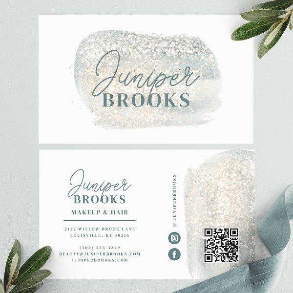 Dusty Blue Gray Social Media QR Code Glitter