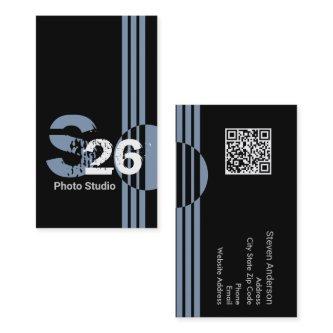 Dusty blue monogram QR code abstract geometric