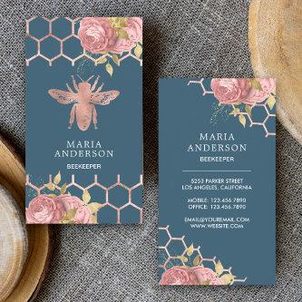 Dusty Blue Rose Gold Blush Pink Floral Honey Bee
