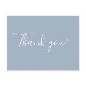 Dusty Blue Silver Heart Script Business Thank You Postcard