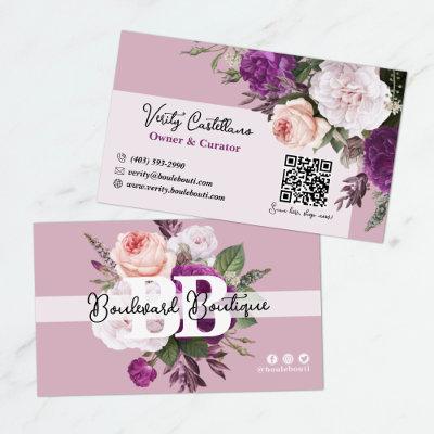 Dusty Mauve Vintage Roses Floral Boutique QR Code