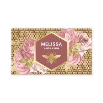 Dusty Pink Floral Gold Foil Honeycomb Honey Bee