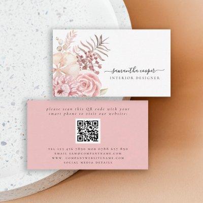 Dusty Pink Florals QR Code Interior Designer